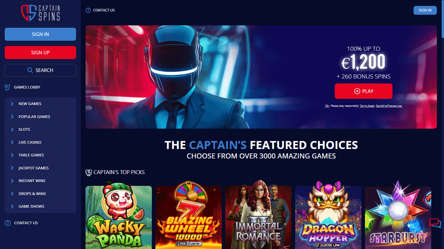 Captain Spins Casino Desktop screenshot